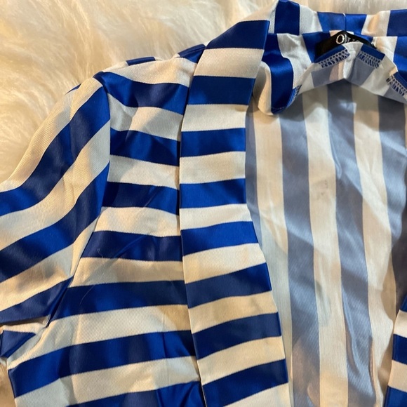 Opus LONDON Cobalt Blue and White Stripe Collar Blazer - Picture 6 of 8